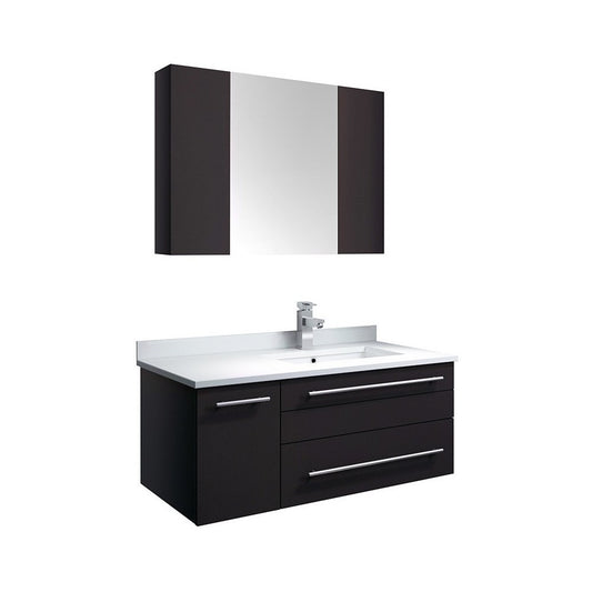 36 Espresso Wall Hung Vessel Sink Bathroom Vanity w/ Medicine Cabinet - Left