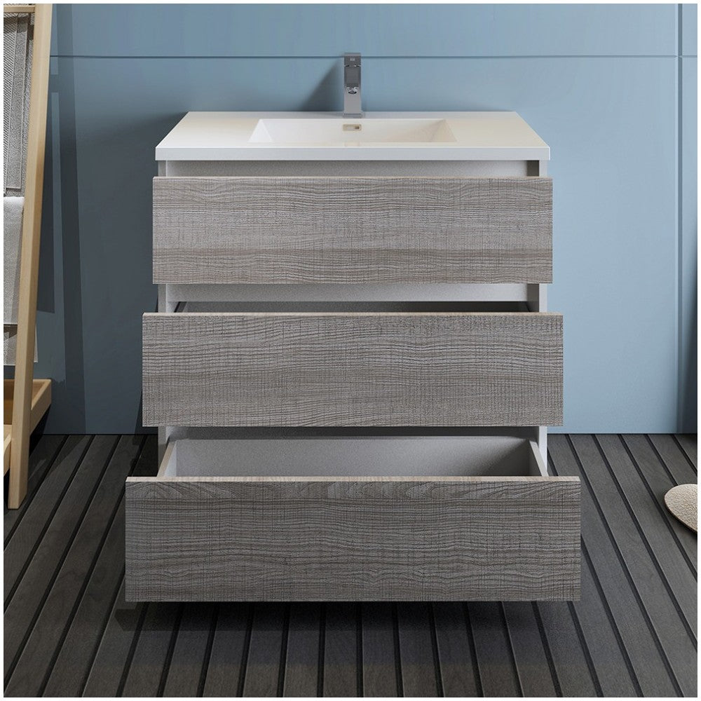36 Glossy Ash Gray Free Standing Modern Bathroom Cabinet w/ Integrated Sink
