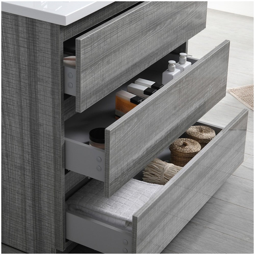 36 Glossy Ash Gray Free Standing Modern Bathroom Vanity w/ Medicine Cabinet