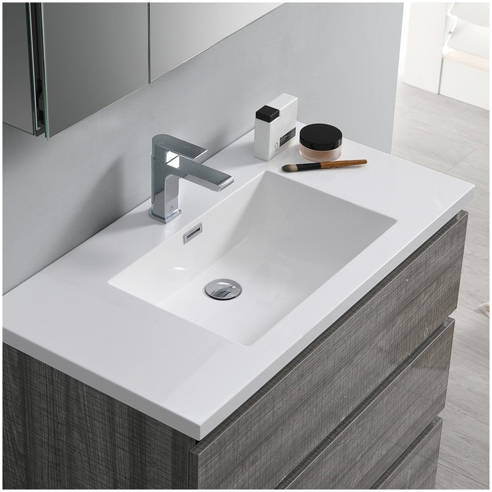 36 Glossy Ash Gray Free Standing Modern Bathroom Vanity w/ Medicine Cabinet