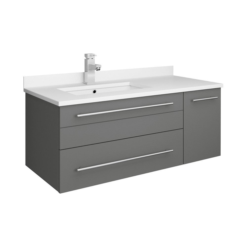 36 Gray Wall Hung Bathroom Cabinet w/ Top & Undermount Sink - Left Version