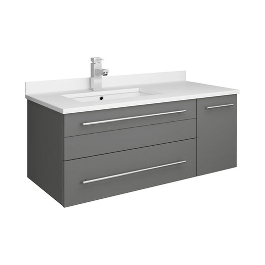 36 Gray Wall Hung Bathroom Cabinet w/ Top & Undermount Sink - Left Version