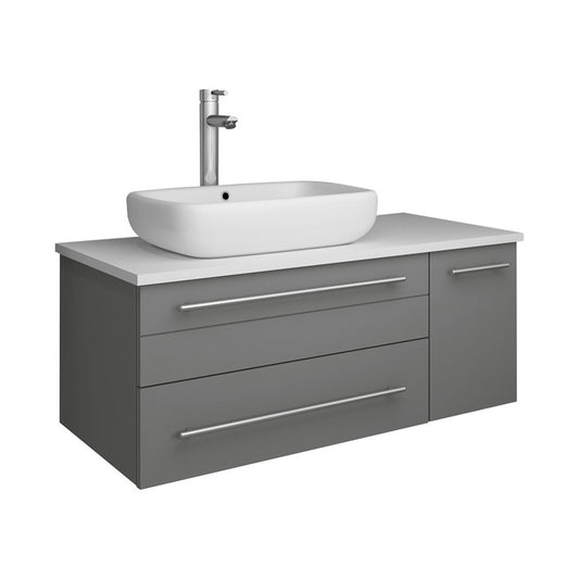 36 Gray Wall Hung Modern Bathroom Cabinet w/ Top & Vessel Sink - Left Version