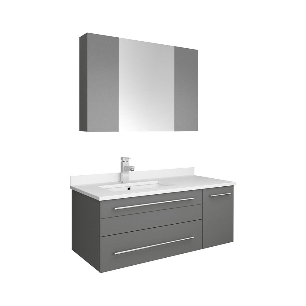 36 Gray Wall Hung Undermount Sink Bathroom Vanity w/ Medicine Cabinet - Left