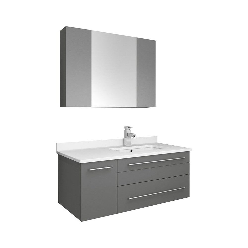 36 Gray Wall Hung Undermount Sink Bathroom Vanity w/ Medicine Cabinet - Right