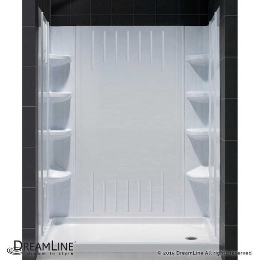 36 in. D x 60 in. W x 75 5/8 in. H Right Drain Acrylic Shower Base and QWALL-3 Backwall Kit In White