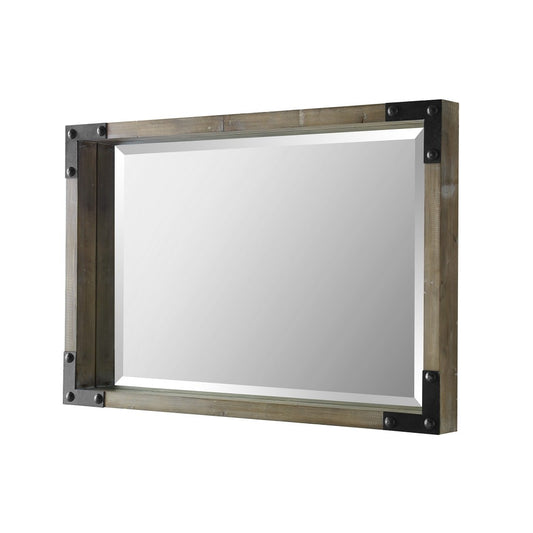 36" Rustic Wood Metal Wall Mirror