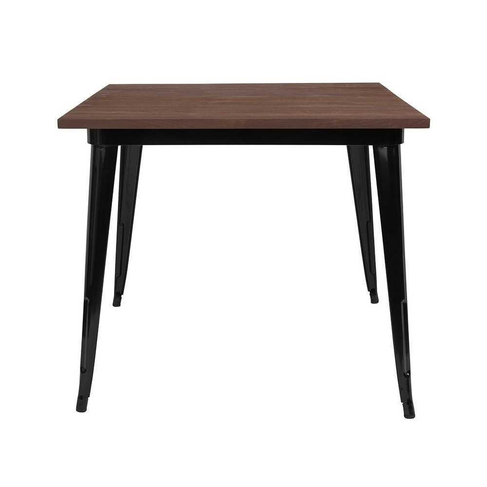 36" Square Black Metal Indoor Table with Walnut Rustic Wood Top