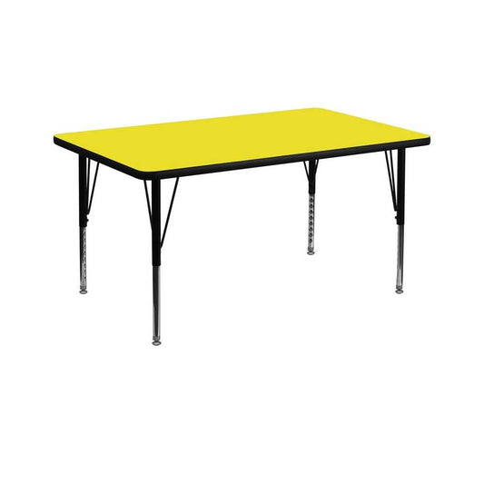 36''W x 72''L Rectangular Yellow HP Laminate Activity Table - Height Adjustable Short Legs