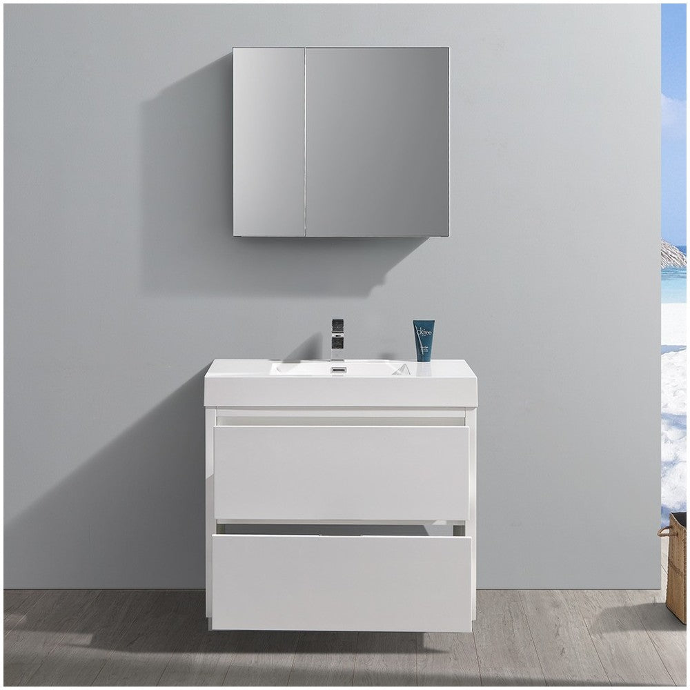 36 White Free Standing Modern Bathroom Vanity w/ Medicine Cabinet