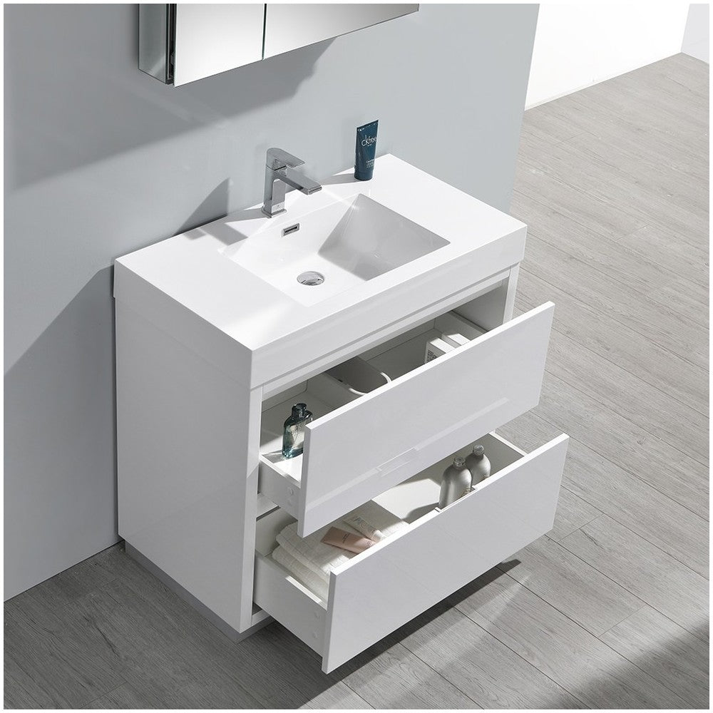 36 White Free Standing Modern Bathroom Vanity w/ Medicine Cabinet
