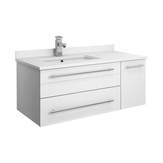 36 White Wall Hung Bathroom Cabinet w/ Top & Undermount Sink - Left Version