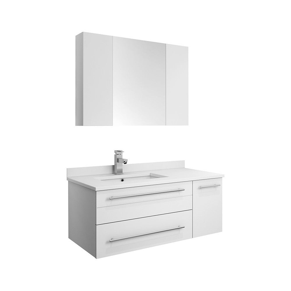 36 White Wall Hung Undermount Sink Bathroom Vanity w/ Medicine Cabinet - Left