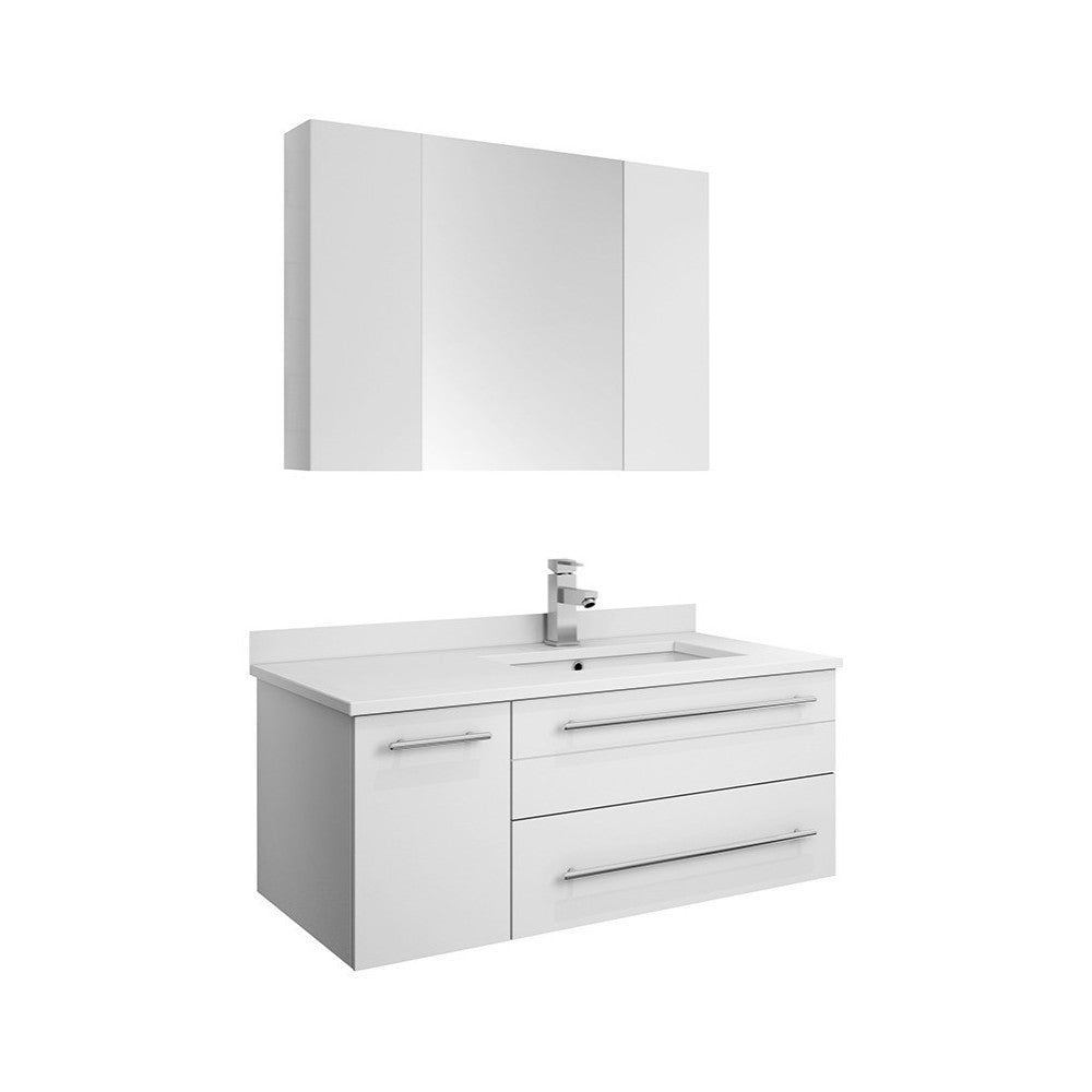 36 White Wall Hung Undermount Sink Bathroom Vanity w/ Medicine Cabinet - Right