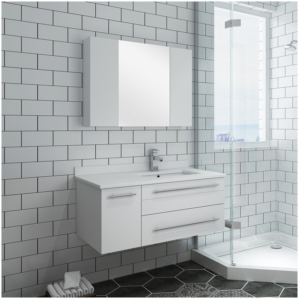 36 White Wall Hung Undermount Sink Bathroom Vanity w/ Medicine Cabinet - Right