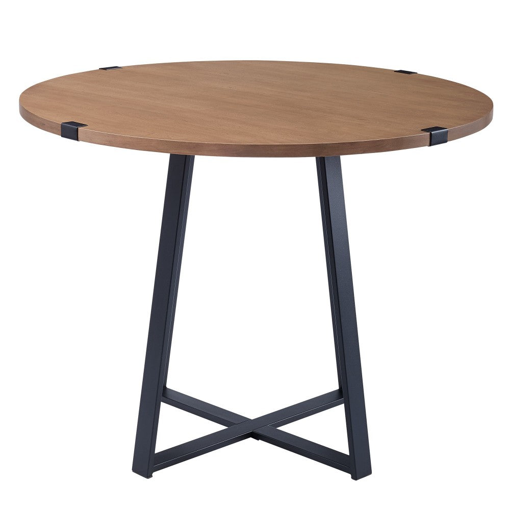 40" Urban Industrial Metal Wrap Round Dining Table - English Oak/Black