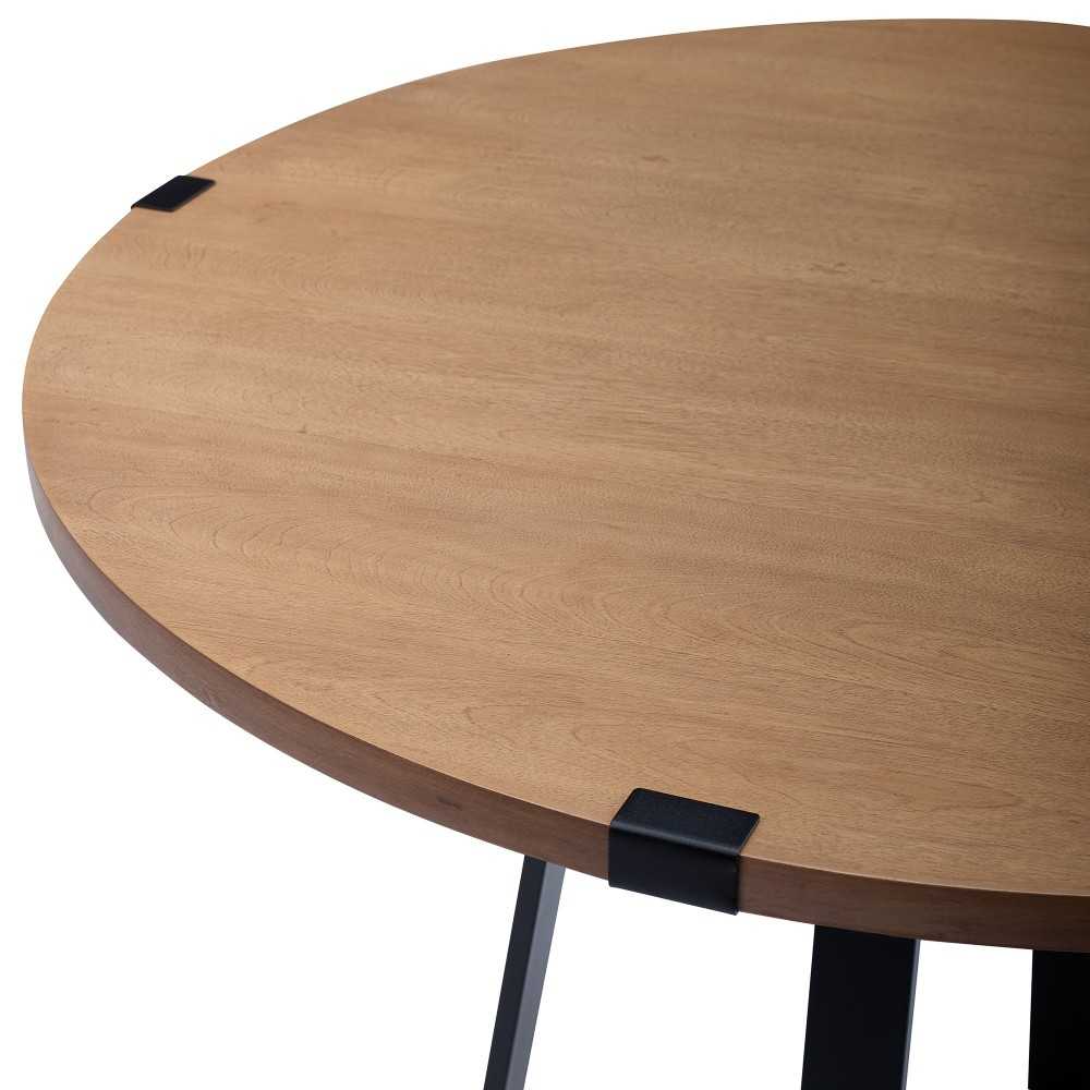 40" Urban Industrial Metal Wrap Round Dining Table - English Oak/Black