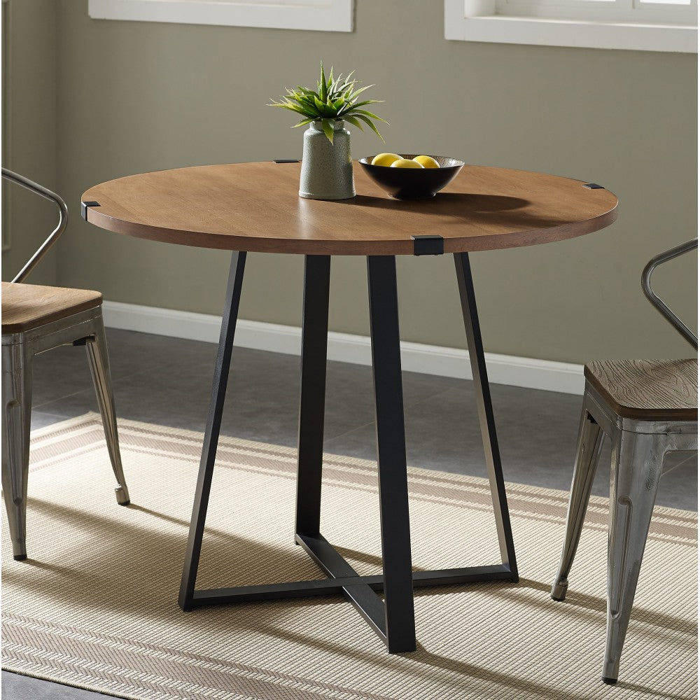 40" Urban Industrial Metal Wrap Round Dining Table - English Oak/Black