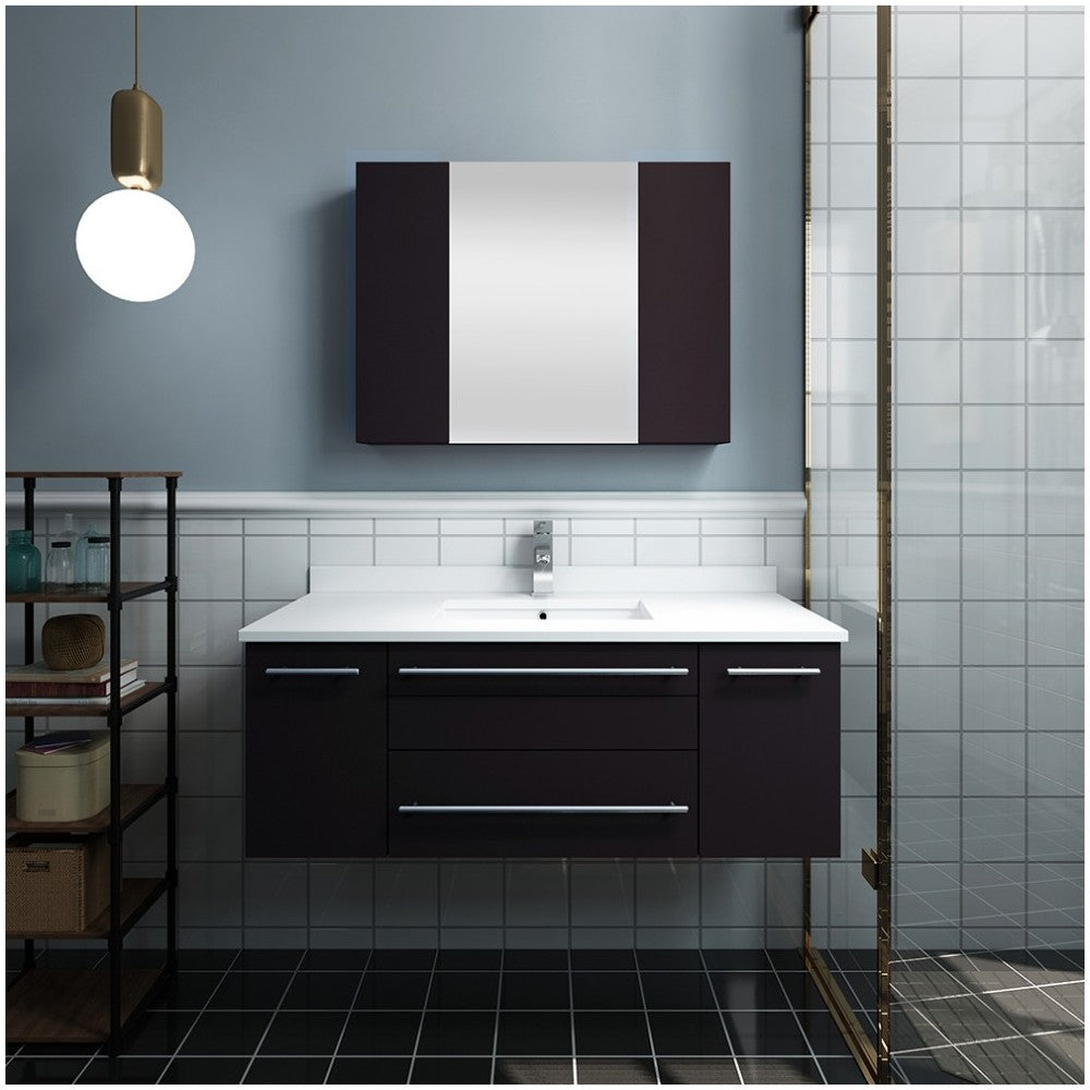 42 Espresso Wall Hung Undermount Sink Modern Bathroom Vanity w/ Medicine Cabinet