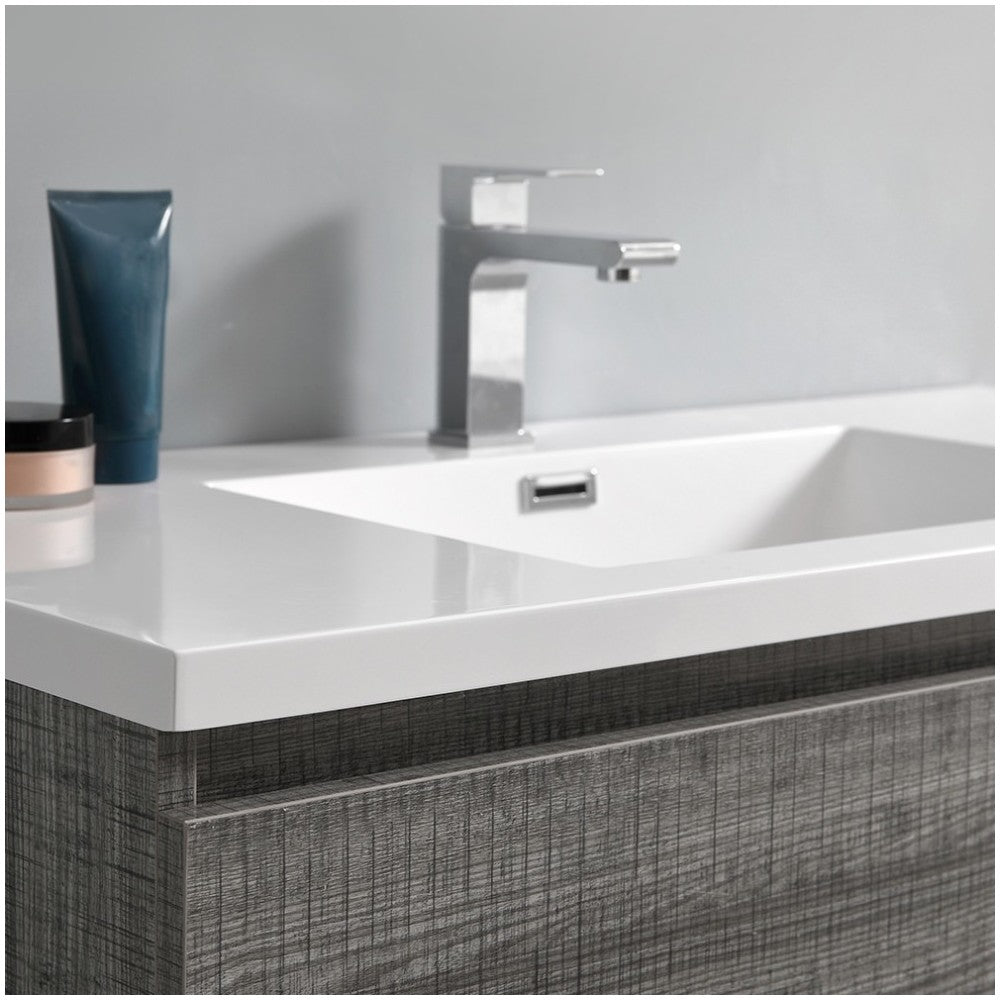 42 Glossy Ash Gray Free Standing Modern Bathroom Cabinet w/ Integrated Sink