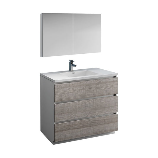 42 Glossy Ash Gray Free Standing Modern Bathroom Vanity w/ Medicine Cabinet
