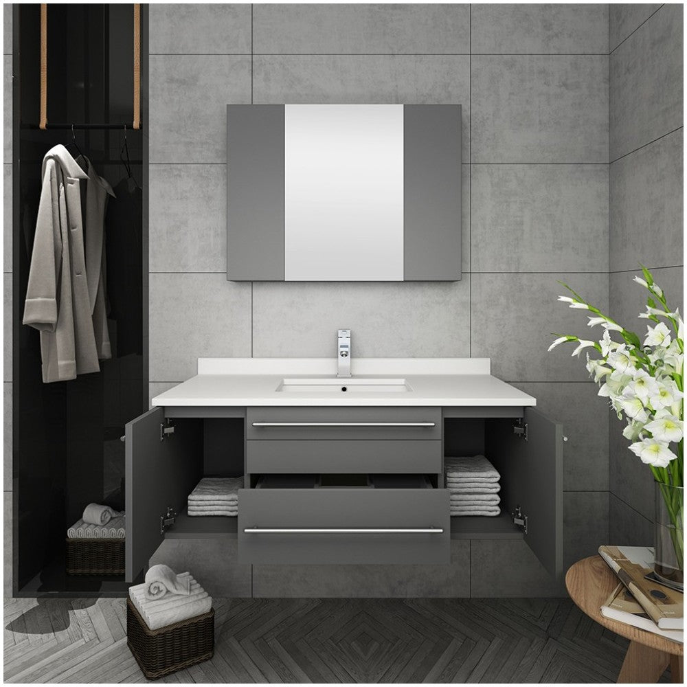 42 Gray Wall Hung Undermount Sink Modern Bathroom Vanity w/ Medicine Cabinet