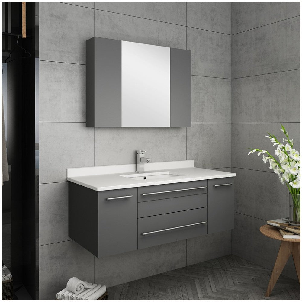 42 Gray Wall Hung Undermount Sink Modern Bathroom Vanity w/ Medicine Cabinet