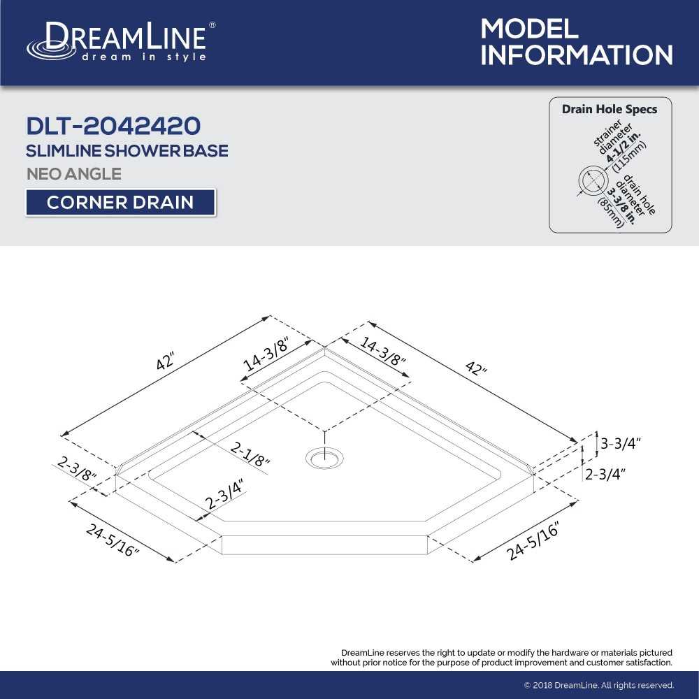 42 in. x 42 in. x 75 5/8 in. H Neo-Angle Shower Base and QWALL-2 Acrylic Corner Backwall Kit in White