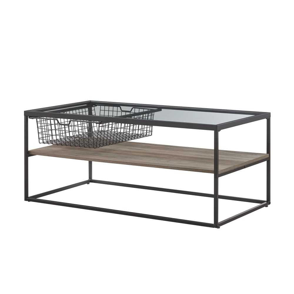 42" Mesh Drawer Coffee Table - Gray Wash