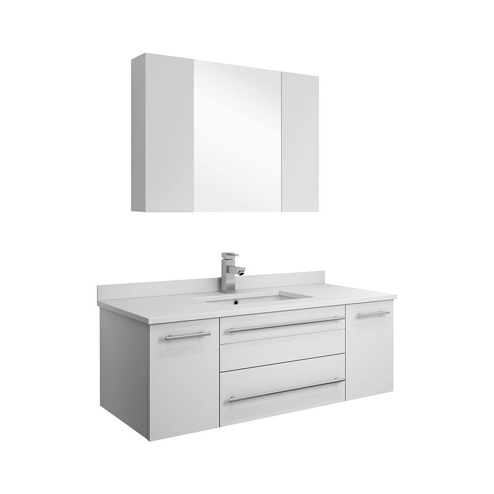 42 White Wall Hung Undermount Sink Modern Bathroom Vanity w/ Medicine Cabinet