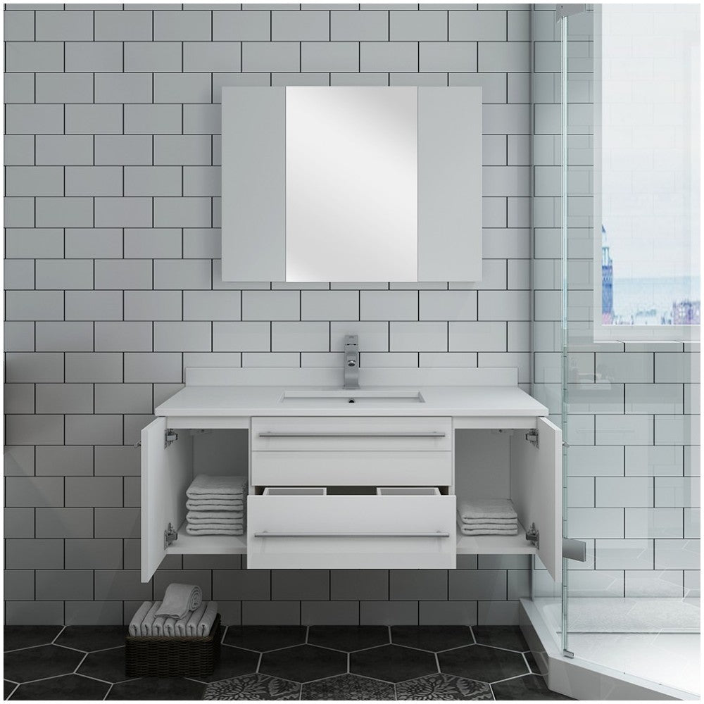 42 White Wall Hung Undermount Sink Modern Bathroom Vanity w/ Medicine Cabinet