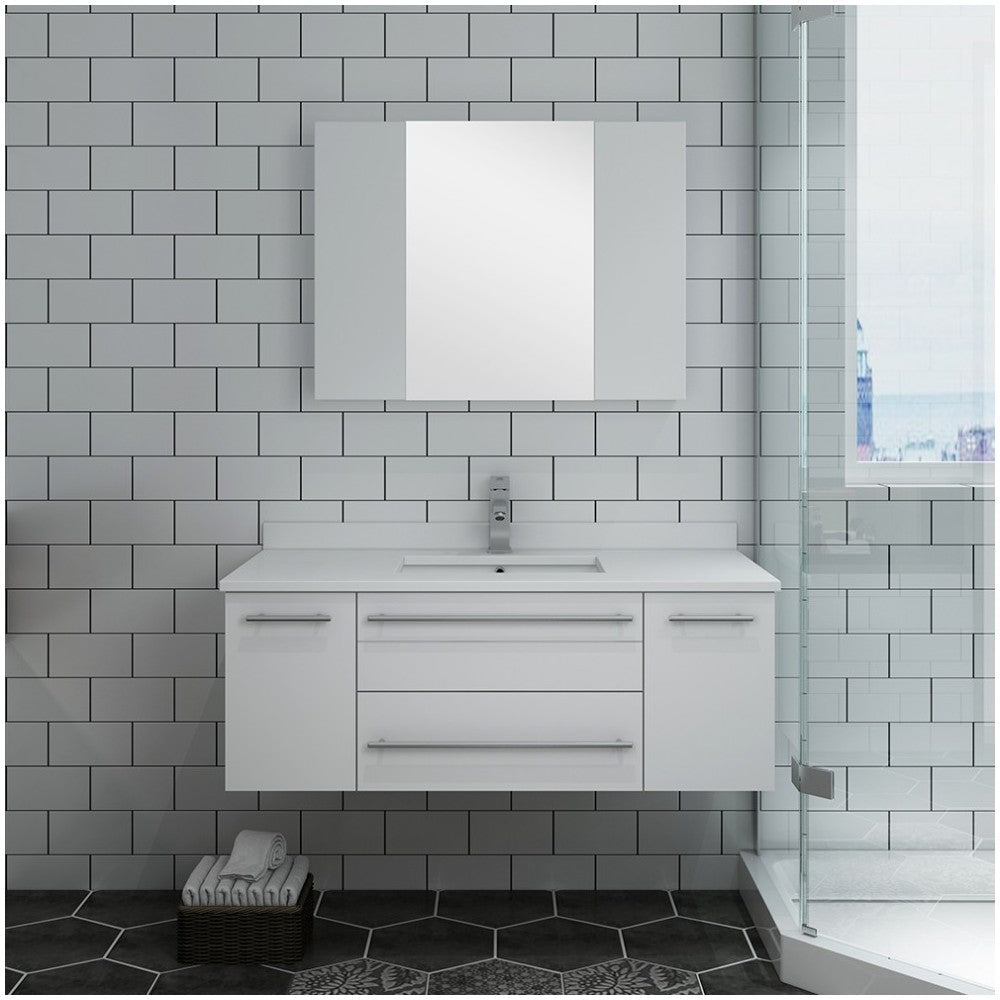 42 White Wall Hung Undermount Sink Modern Bathroom Vanity w/ Medicine Cabinet