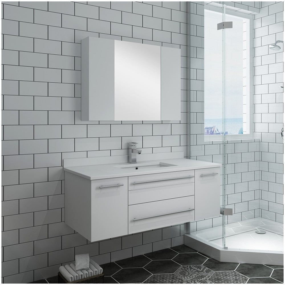 42 White Wall Hung Undermount Sink Modern Bathroom Vanity w/ Medicine Cabinet