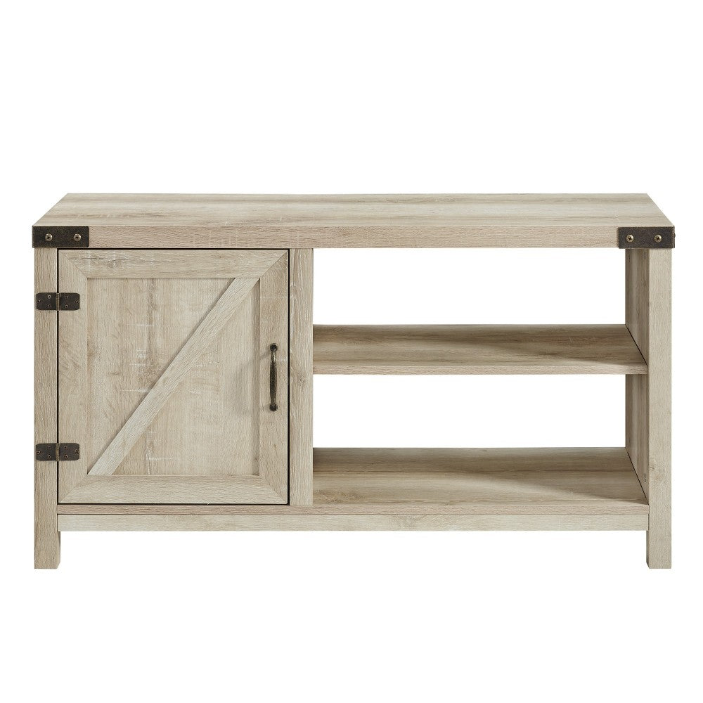 44" Asymmetrical Barn Door Farmhouse TV Stand - White Oak