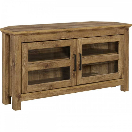 44" Transitional Modern Farmhouse Wood Corner TV Stand - Barnwood