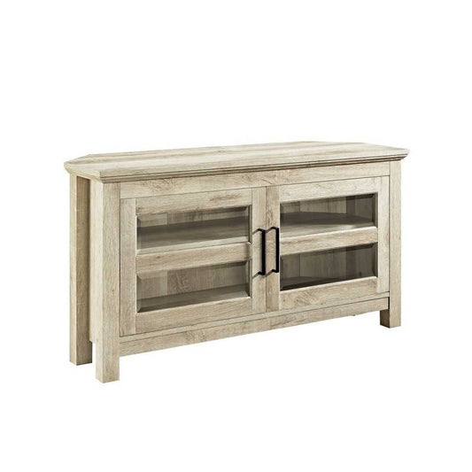 44" Transitional Modern Farmhouse Wood Corner TV Stand - White Oak