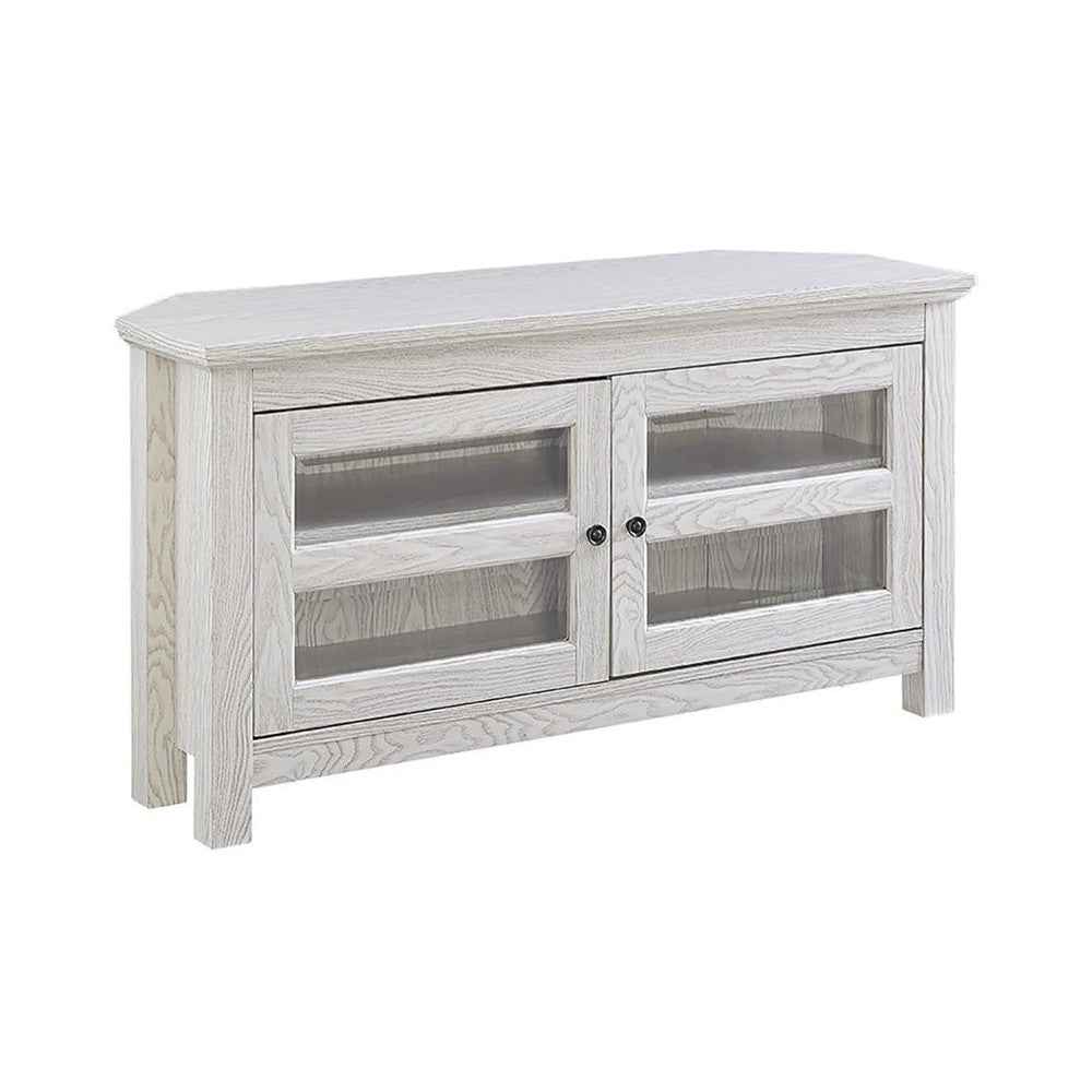 44" Transitional Modern Farmhouse Wood Corner TV Stand - White