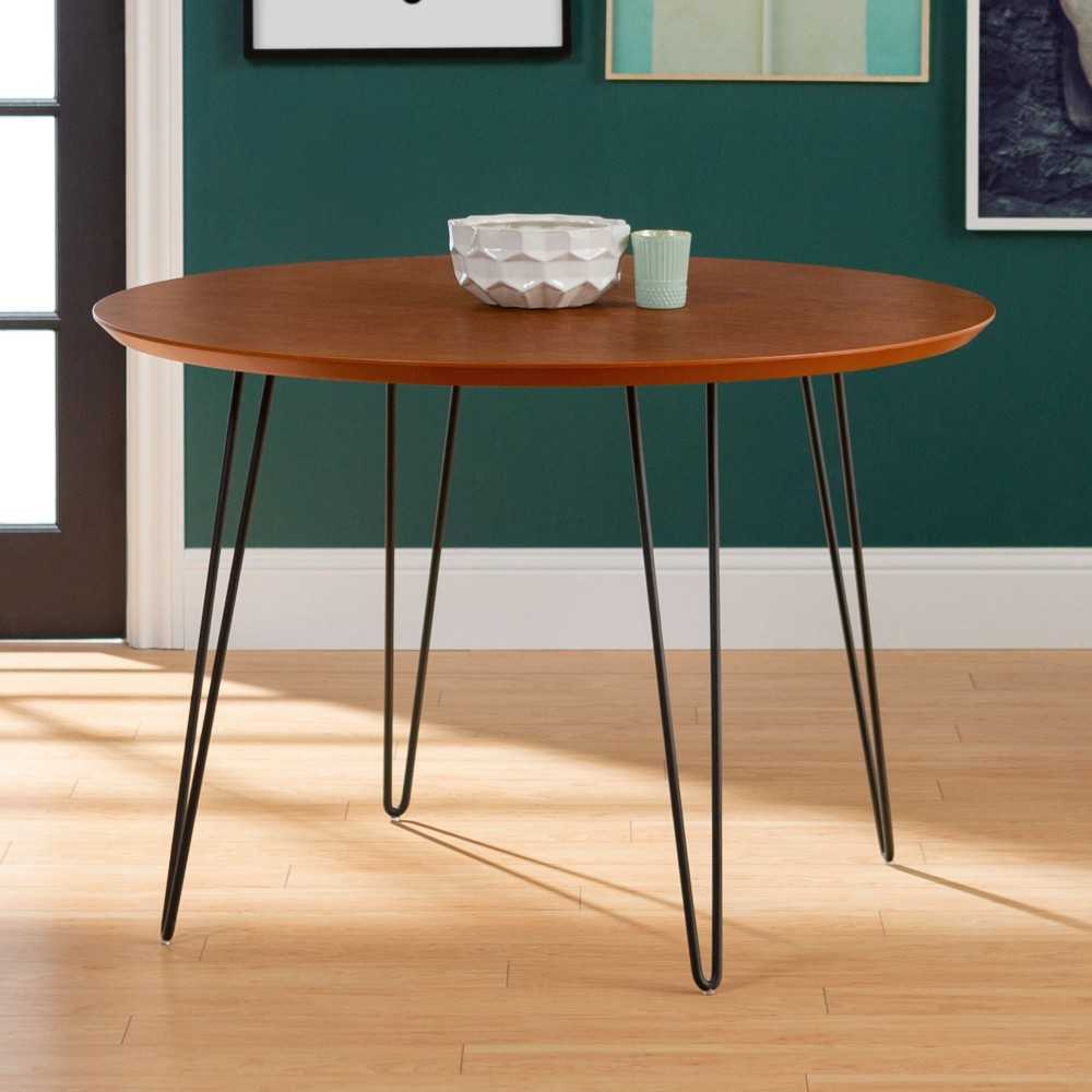 46" Mid Century Modern Round Dining Table - Walnut