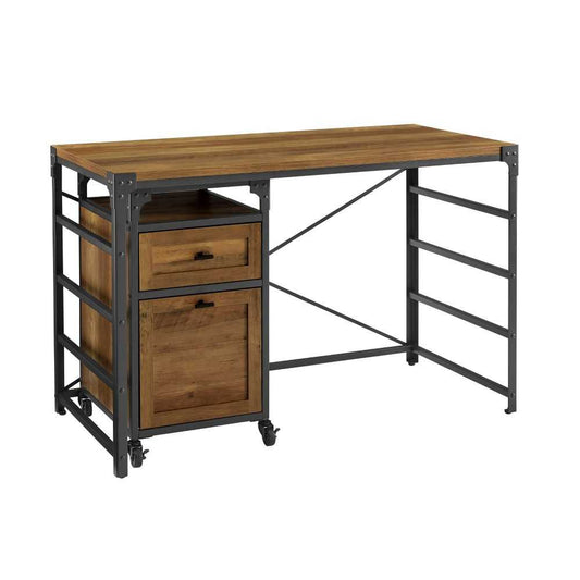 48" Angle Iron Desk with Filing Cabinet Cabinet - Rustic Oak