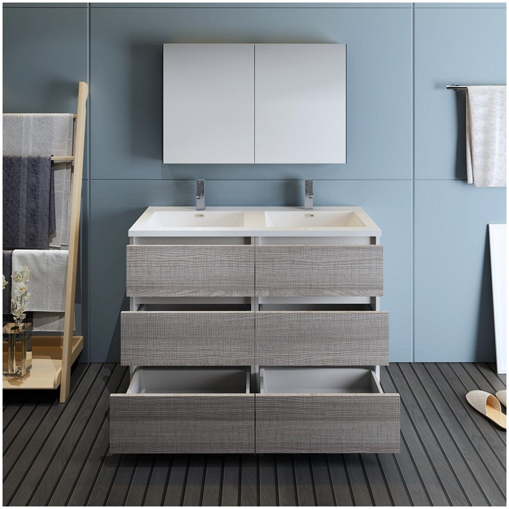 48 Ash Gray Free Standing Double Sink Modern Bathroom Vanity w/ Medicine Cabinet