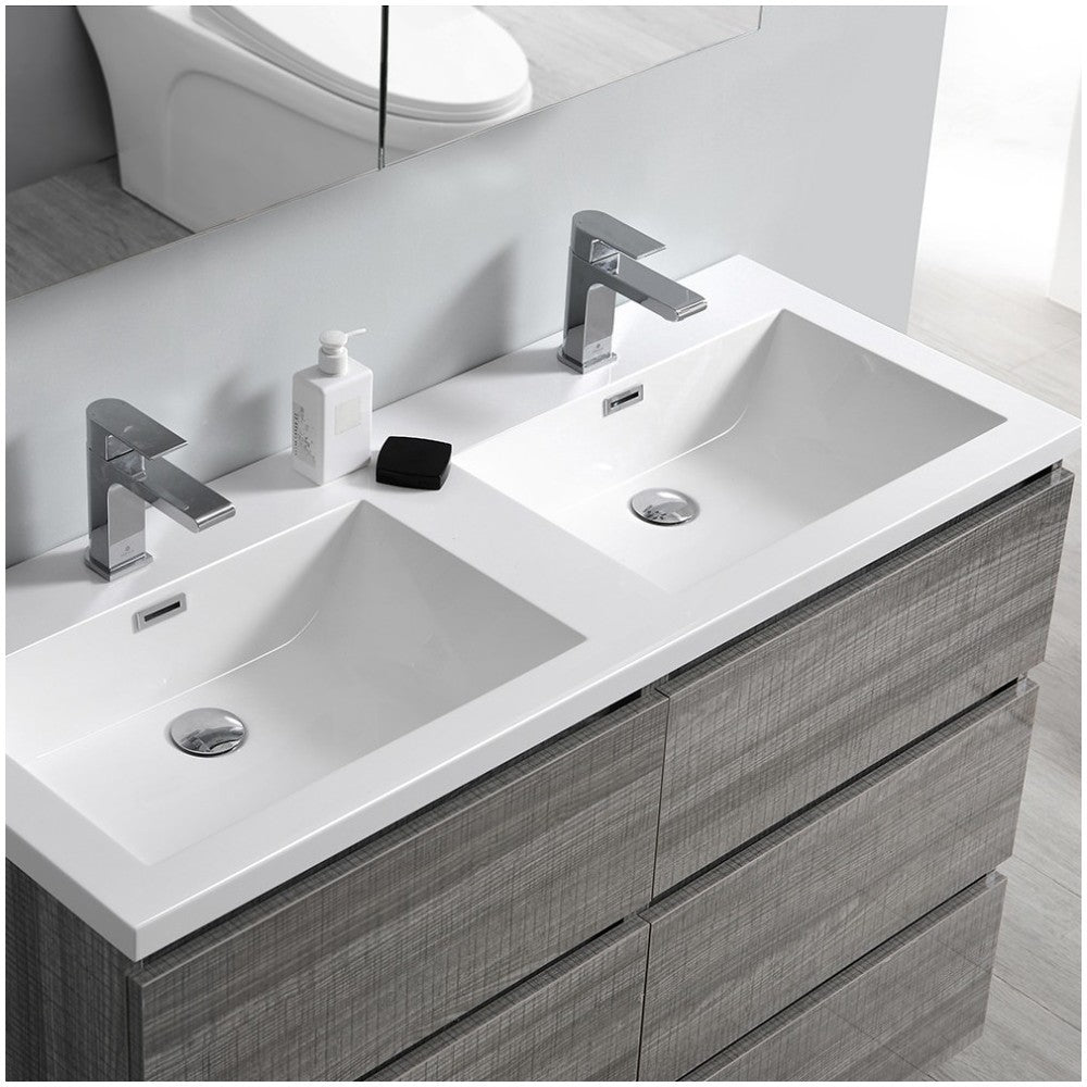 48 Ash Gray Free Standing Double Sink Modern Bathroom Vanity w/ Medicine Cabinet