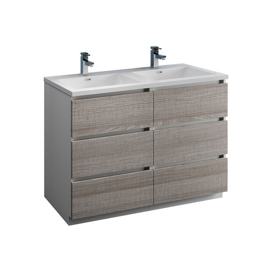 48 Ash Gray Free Standing Modern Bathroom Cabinet w/ Integrated Double Sink