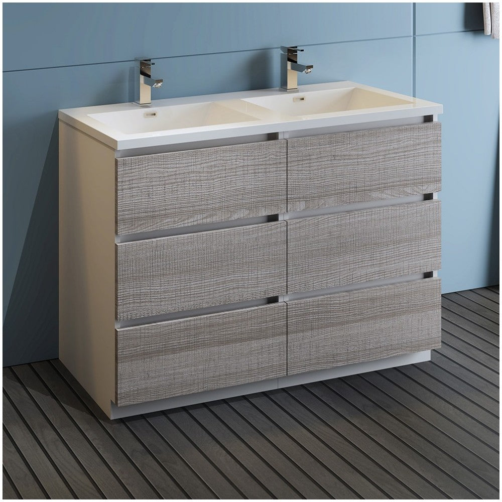 48 Ash Gray Free Standing Modern Bathroom Cabinet w/ Integrated Double Sink