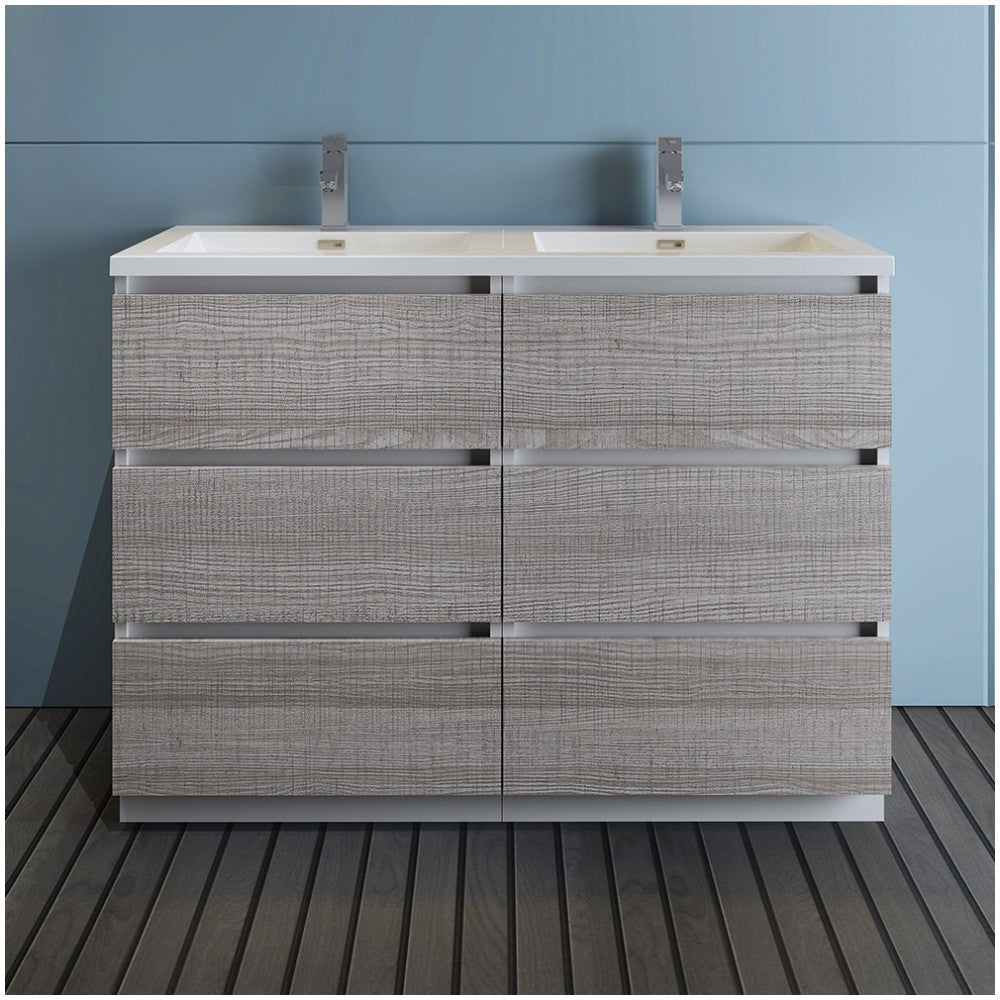 48 Ash Gray Free Standing Modern Bathroom Cabinet w/ Integrated Double Sink