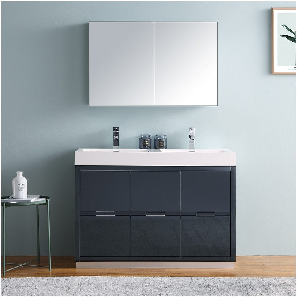 48 Dark Slate Gray Free Standing Double Sink Bathroom Vanity w/ Medicine Cabinet