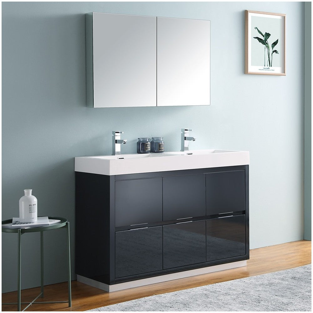 48 Dark Slate Gray Free Standing Double Sink Bathroom Vanity w/ Medicine Cabinet