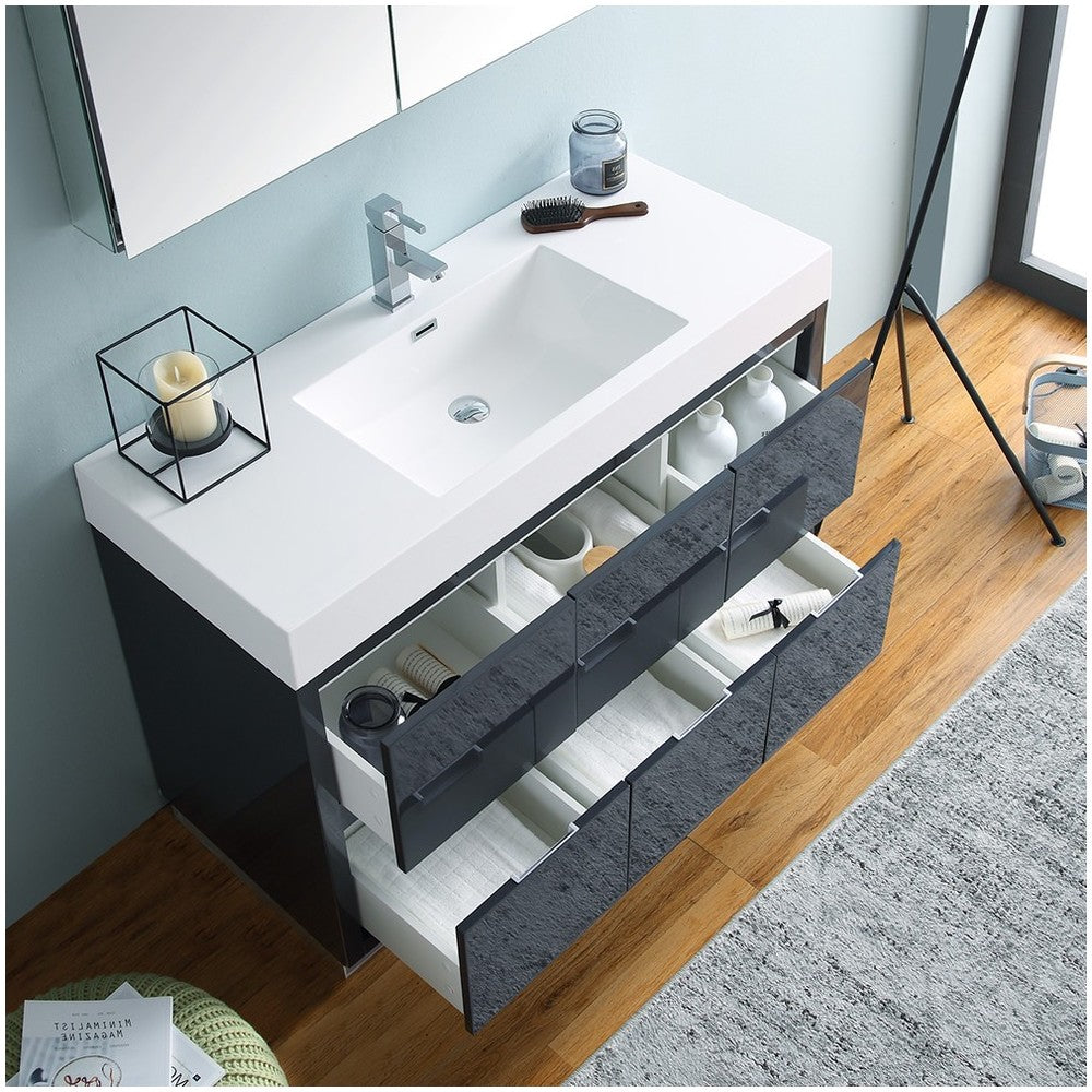 48 Dark Slate Gray Free Standing Modern Bathroom Vanity w/ Medicine Cabinet