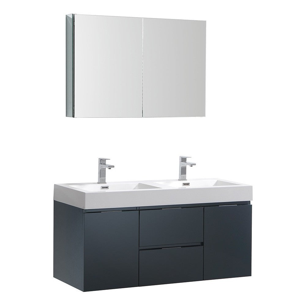 48 Dark Slate Gray Wall Hung Double Sink Bathroom Vanity w/ Medicine Cabinet