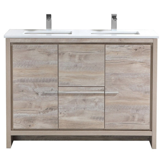 48" Double Sink Nature Wood  Modern Vanity, White Quartz Counter-Top