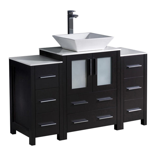 48 Espresso Modern Bathroom Cabinets w/ Top & Vessel Sink, FCB62-122412ES-CWH-V